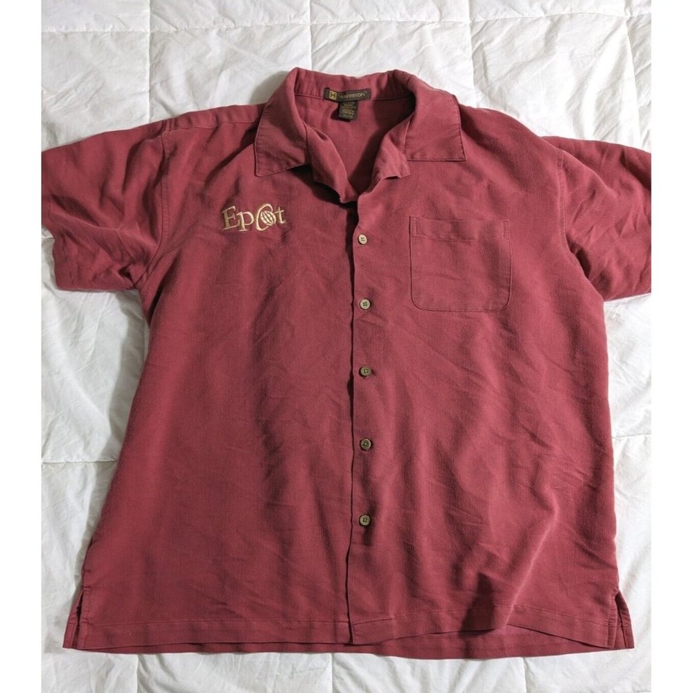 EPCOT DisneyWorld Disney Parks Mens Burgundy Button Up Textured Shirt Size XL